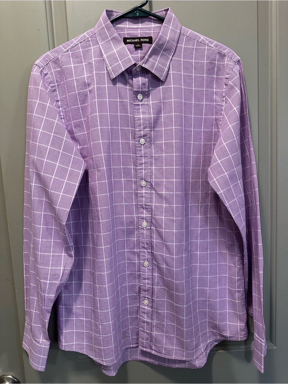 Michael Kors Size M Purple/White Plaid Cotton Button Down Shirt EUC